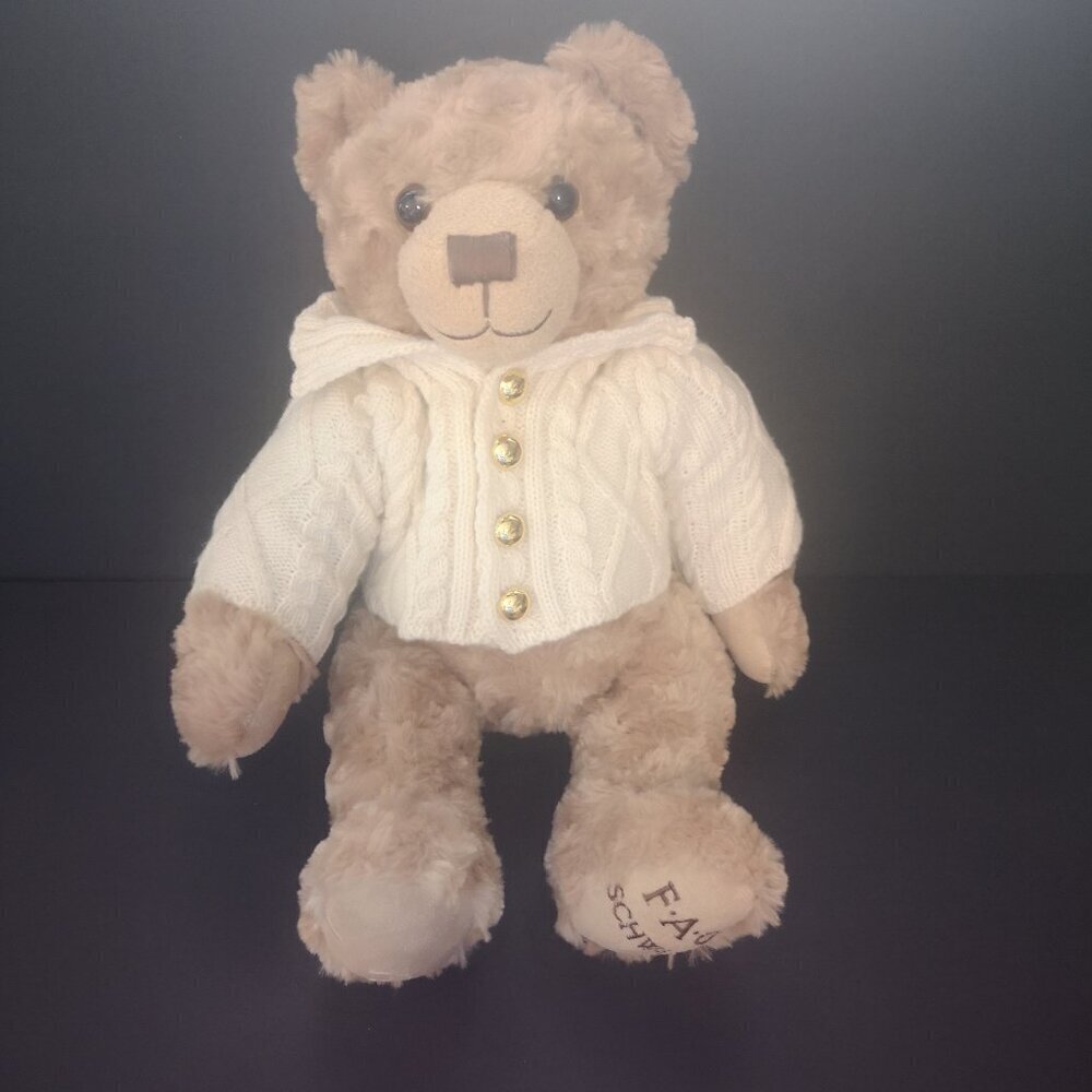 2017 FAO Schwarz Brown w/ Beige Cardigan Stuffed Plush Anniversary Bear 15"